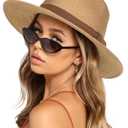 FURTALK Womens Mens Wide Brim Straw Panama Hat Fedora Summer Beach Sun Hats UPF Straw Hat for Women (Medium-Large, Khaki/Brown)