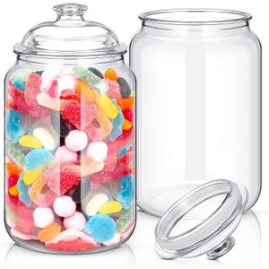 Nuogo 2 Pcs 1.5 Gallon 192 oz Candy & Cookie Jar Plastic Jars with Lids Decorative Apothecary and Candy Buffet Container Clear Airtight Food Storage Canister (Classic Style)