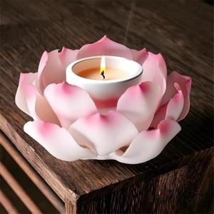 Pink Lotus Incense Holder, Handmade Ceramic Burner with 7cm Center for Candles/Sticks, Feng Shui Home Decor, Gift for Mom, Wife, Best Friend