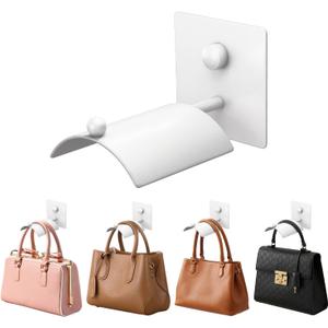 Wall Mounted Purse Organizer for Closet – Arc Handbag Holder Protects Handles & Saves Space, Adhesive or Screw Mount, Purse Hanger for Bedroom, Entryway, Office & Closet Storage/Organization, White