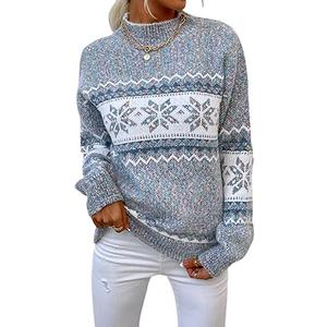 Women’s Snowflake Christmas Sweater Warm Knitted Winter Pullover Crewneck Tops Long Sleeve Christmas Party Sweater, M