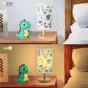 Dinosaur Lamp,Dinosaur Room Decor for Kids,Cartoon Desk Table Lamp for Kids Bedroom,Dino Gifts for Boys,3 Colors Bedside Nightstand Night Light with Flaxen Fabric Shade for Boys Girls Nursery