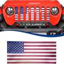 Front Mesh Grill Inserts Compatible with 2018-2025 Jeep Wrangler JL & Gladiator JT, Heavy-Duty American Flag Design (Red, 2018+ JL JT)