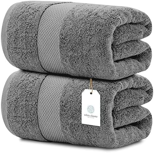 White Classic Luxury Bath Towels Large | Highly Absorbent Hotel spa Collection Bathroom Towel | 35x70 Inch | 2 Pack (Smoke Grey, 2)