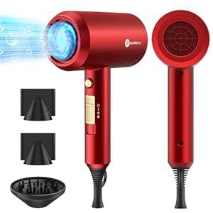 Slopehill Professional Ionic Hair Dryer, Powerful 1800W Fast Drying Low Noise Blow Dryer with 2 Concentrator Nozzle 1 Diffuser Attachments for Home Salon Travel (Agate Red)