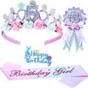 4 Pack Mermaid 5th Birthday Decorations 5th Birthday Crown Headdress Ribbon Starfish Shell Mermaid Tail Cake Decoration Gift