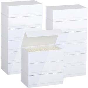 Magnetic Gift Box with Lid 15 Pack 12X6X4 Inch White Gift Boxes Bulk Packaging for Small Business Bulk Gift Boxes for PresentsBridesmaid Proposal BoxCrinkle Cut Paper Shred