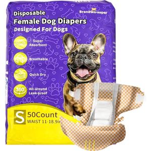 BrandonSuper Dog Diapers Female 50CT,S,Ultra Absorbent Disposable Girl Doggy Diapers,Leak-Proof 360Waist Dog Diapers
