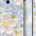 Case for iPhone 14 iPhone 13 Sparkle Glitter Retro Oil Painting Printed Flower Design Slim Shockproof Protective TPU Soft Silicone Cover Phone Case Blue White