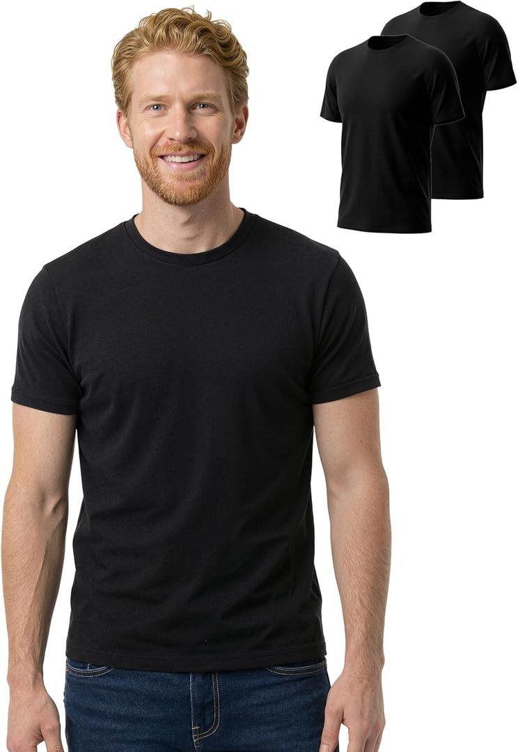 2 Pack 100% Merino Wool T-Shirt for Men, Wool Short Sleeve Slim Fit Base Layer, Breathable Lightweight Undershirt (XX-Large, Black)