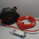 Air Hose Reel Retractable 50ft - Air Compressor Hose Reel 3/8in Hybrid Polymer Hose | 5IN Lead in with Brass Fittings | Ceiling/Wall 180° Swivel Mount Heavy Duty for Garage Workshop | Max 300 PSI, Red