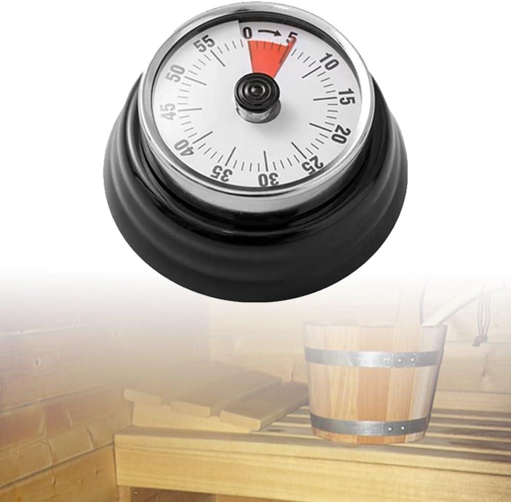 VOVCIG Stainless Steel Sauna Timer, Mechanical Clock Timer Sauna Accessory for Sauna Rooms and Spas, Up to 55 Minutes, Mechanical Self Drive No Batteries Required (Black)