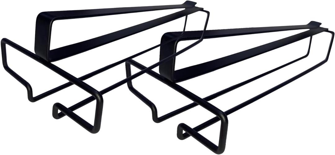 LINFIDITE Wine Glass Holder 2PCS Stemware Rack Hanger Under Cabinet Wine Glass Rack Kitchen Hanging Storage Rack Organizer,Black (For Partition Thickness under 1.18")