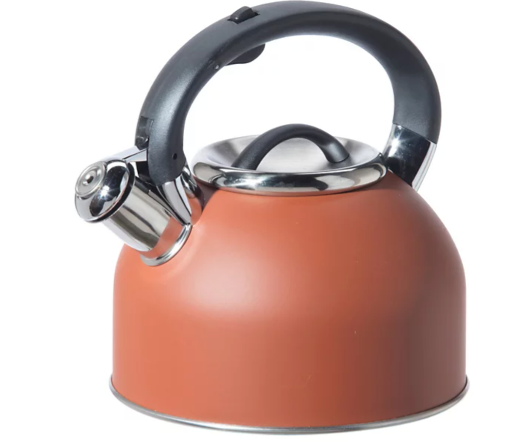OGGI Tea Kettle for Stove Top - 64oz / 1.9lt, Stainless Steel with Loud Whistle, Ideal Hot Water Kettle and Water Boiler - Brick Red