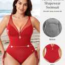 Popilush Tummy Control Swimsuits for Women - One Piece Shapewear Bathing Suit with Built-in Bra Mesh Slimming Swimsuit (Red, L)
