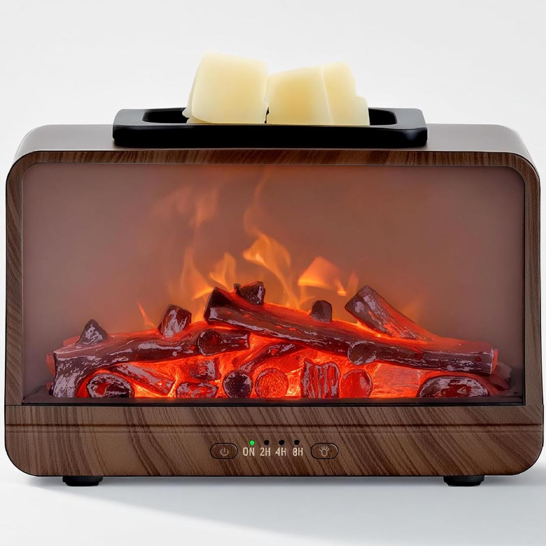 MeplLivs Electric Wax Melt Warmer Dynamic Flame Fireplace PTC Heating Plate Monochromatic Wax Burner Fragrance Wax Warmer for Home Office Gifts & DecorWood Grain