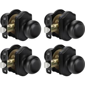 Goldenwarm Matte Black Closet Door Knobs Interior No Lock, Passage Door Knobs Hallway, Black Door Knob Without Lock 4 Pack