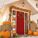 2 x Pumpkin Maple Leaves Leaf Door Fall Decorations Porch Banner Fall Banner Autumn Thanksgiving Decorations Board Wall Hanging Farmhouse Supplies Pumpkin Porch Decorations Outdoor for Home Office Holiday (No light)