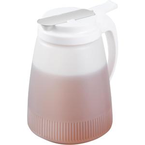 Restaurantware - RW Base 48 Ounce All Purpose Syrup Dispenser, 1 Honey Dispenser - White Top, Stainless Steel Slide Cover, Plastic Pancake Syrup Dispenser, Perfect For Diners, Restaurants, Home