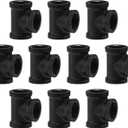 1/2" Black Threaded Tee, 10 Pack DN15 Junctions of metal for pipes Steampunk Vintage Shelf Bracket DIY Plumbing Pipe Decor Furniture (10, Black 1/2 Inch)