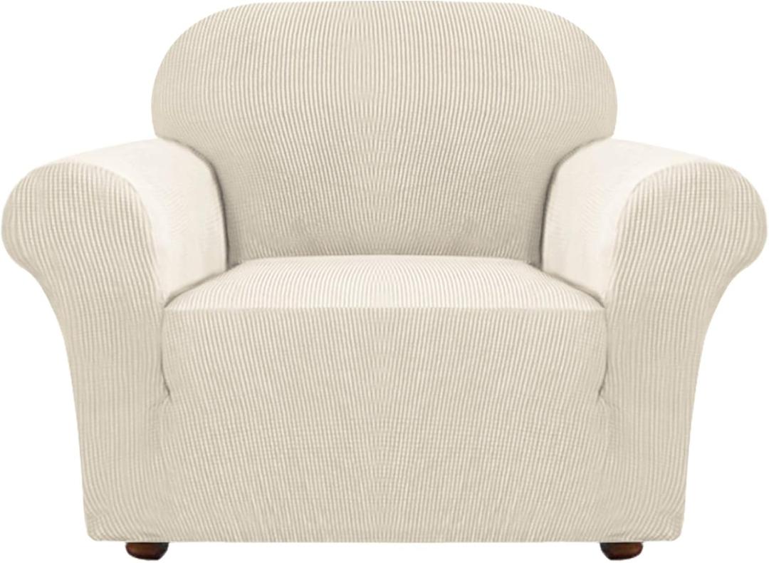 Turquoize Stretch Sofa Slipcover Chair Slipcover 1 Piece Chair Covers for Living Room Armchair Covers Slipcovers with Jacquard Fabric and Elastic Bottom Pet Furniture Protector (Chair,Biscotti Beige)