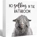 SJNH Funny Bathroom Wood Sign No Selfies in the Bathroom Funny Sheep Wood Block Sign for Bathroom Shelf Toilet Restroom Home Tabletop Desk Decor,Farmhouse Bathroom Wooden Box Sign