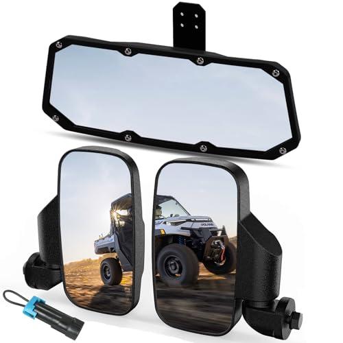 UTV Ranger Rear View Mirror And Side Mirrors Set Compatible With 2015-2026 Polaris Ranger 500 570 900 1000 XP Crew, Pro-Fit Profiled Tube UTV Accessories(Includes 1 PCS Seat Belt Bypass)