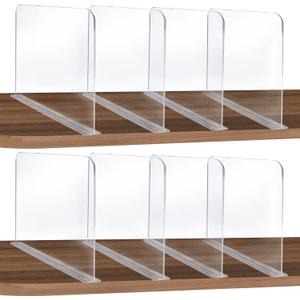ROUFA Clear Acrylic Shelf Dividers, 8Pcs Closet Dividers Fit for Any Thickness of Shelves, Multi-Purpose Wood Shelf Separators for Bedroom, Kitchen, Office, Bathroom, 11.8''x11''