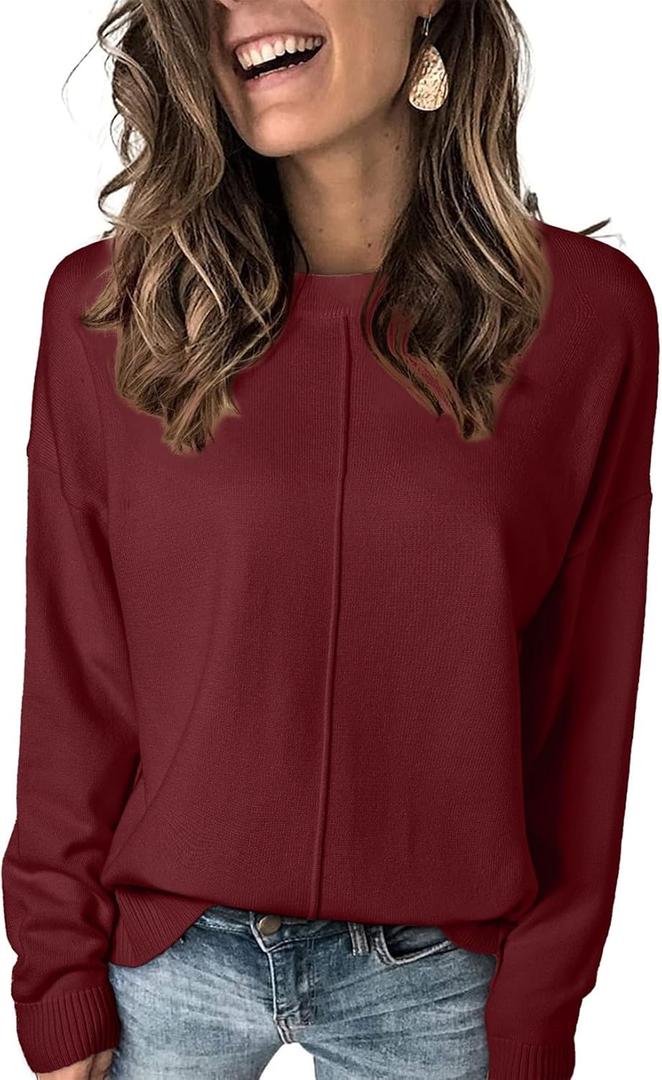 EVALESS Womens Sweaters Fall 2025 Casual Long Sleeve Lightweight Oversized Pullover Sweater Tops (Large, Burgundy)