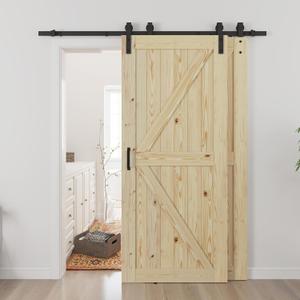 SMARTSTANDARD Double 38"x84" Bypass Barn Door with 6.6FT Track Hardware Kit Included, Unfinished Solid Wood, DIY Support, A Simple Assembly is Required
