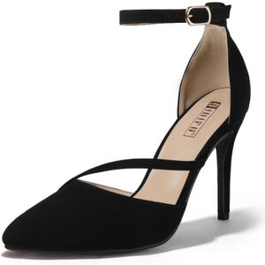 IDIFU IN4 Women's Pumps Closed Toe Heels Stiletto High Heels Dress Shoes for Women Wedding Prom Dressy Party Bridal Shoes Trendy Strappy Pointed Toe Ankle Strap Heels Pumps (5, Black Nubuck)
