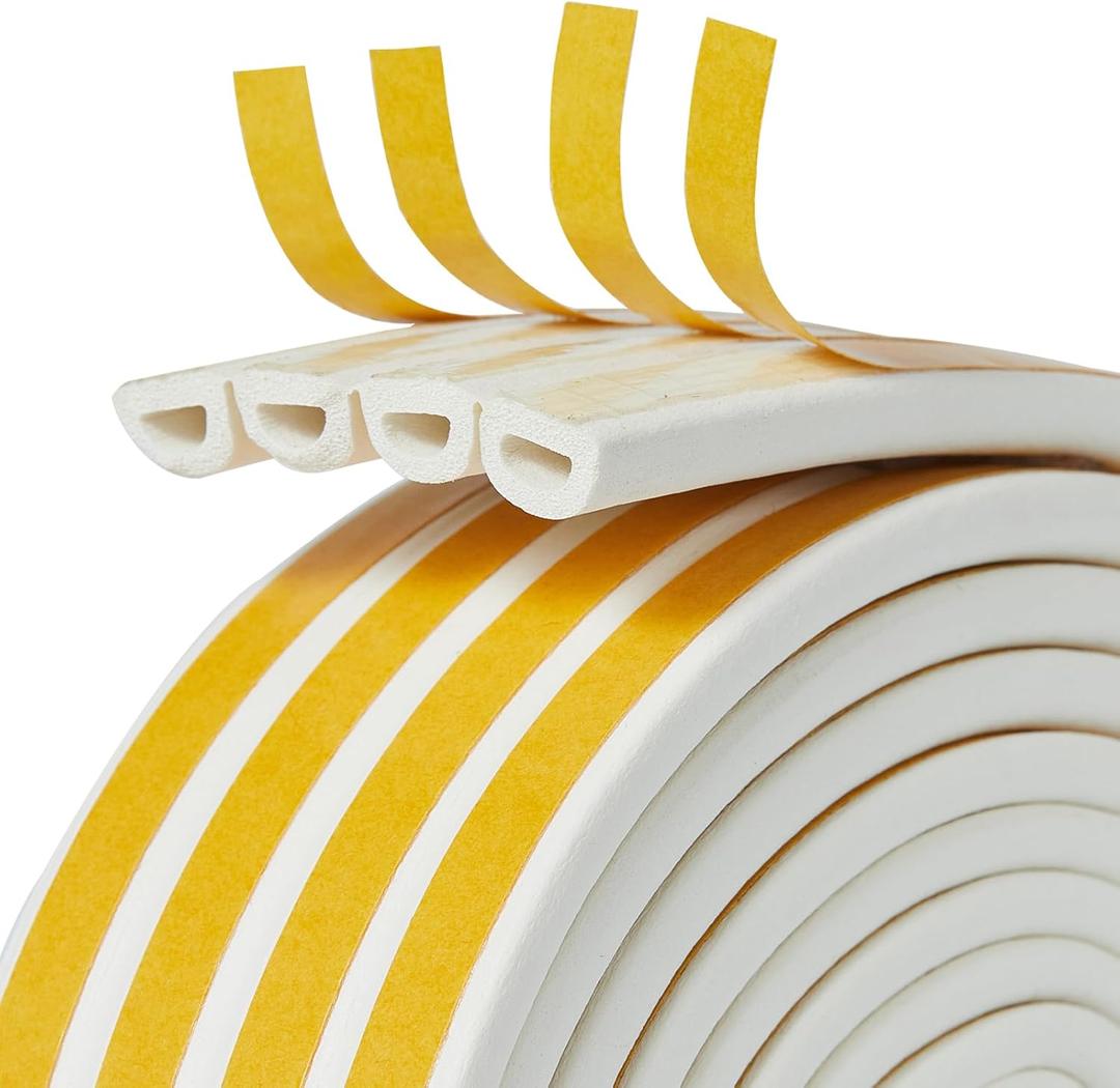 QDiShi White D-Shape Weather Stripping Seal Strip 33FT Door Window Gap Filler for Insulation Dustproof & Energy Saving,Self-Adhesive Backing Seals Gap from 5/32 to 13/64 Inch