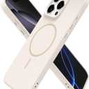 Oakxco for iPhone 16 Pro Max Case Silicone Mag Safe, Magnetic Slim Thin Phone Case Compatible with Magsafe Wireless Charging, Cute Girly Aesthetic Soft Rubber Gel Safecase for Women Girls, Beige Cream