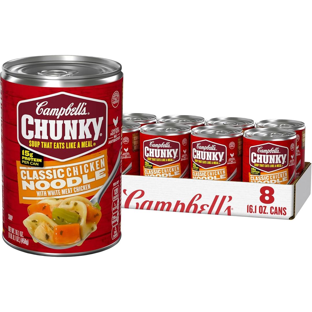 Campbells Chunky Soup, Classic Chicken Noodle Soup, 16.1 Oz Can (Case of 8) BB Date Mar 24 2027