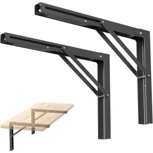 WALMANN 16 inch Folding Wall Shelf Brackets, Wall-Mounted Collapsible Brackets for Workbench/Table, 150 lbs Capacity, Space-Saving Hinges for Garage, Kitchen, Laundry(No Board)
