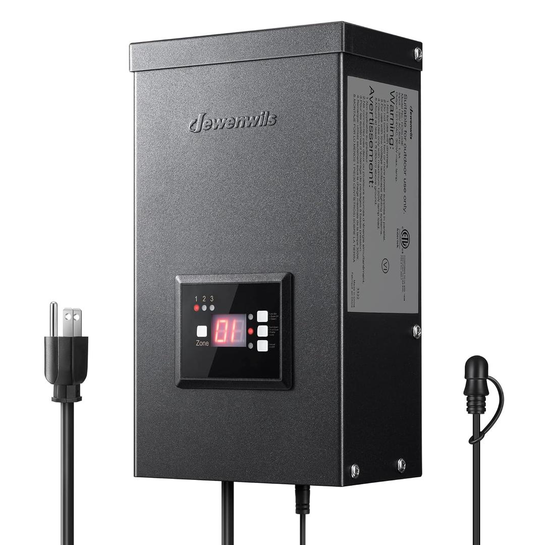 DEWENWILS 200W Low Voltage Transformer with 3 Independent Control Outputs, Landscape Transformer with Timer and Photocell Sensor, 120V AC to 12V/14V AC, Weatherproof, ETL Listed