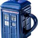 Doctor Who Tardis Police Box Ceramic Mug Cup with Lid,Square Shaped Ceramic Coffee Mug,Holds 450ML of Your Favorite Coffee, Tea, Or Other Drink, Funny Creative Gift Kids Men (Blue1)