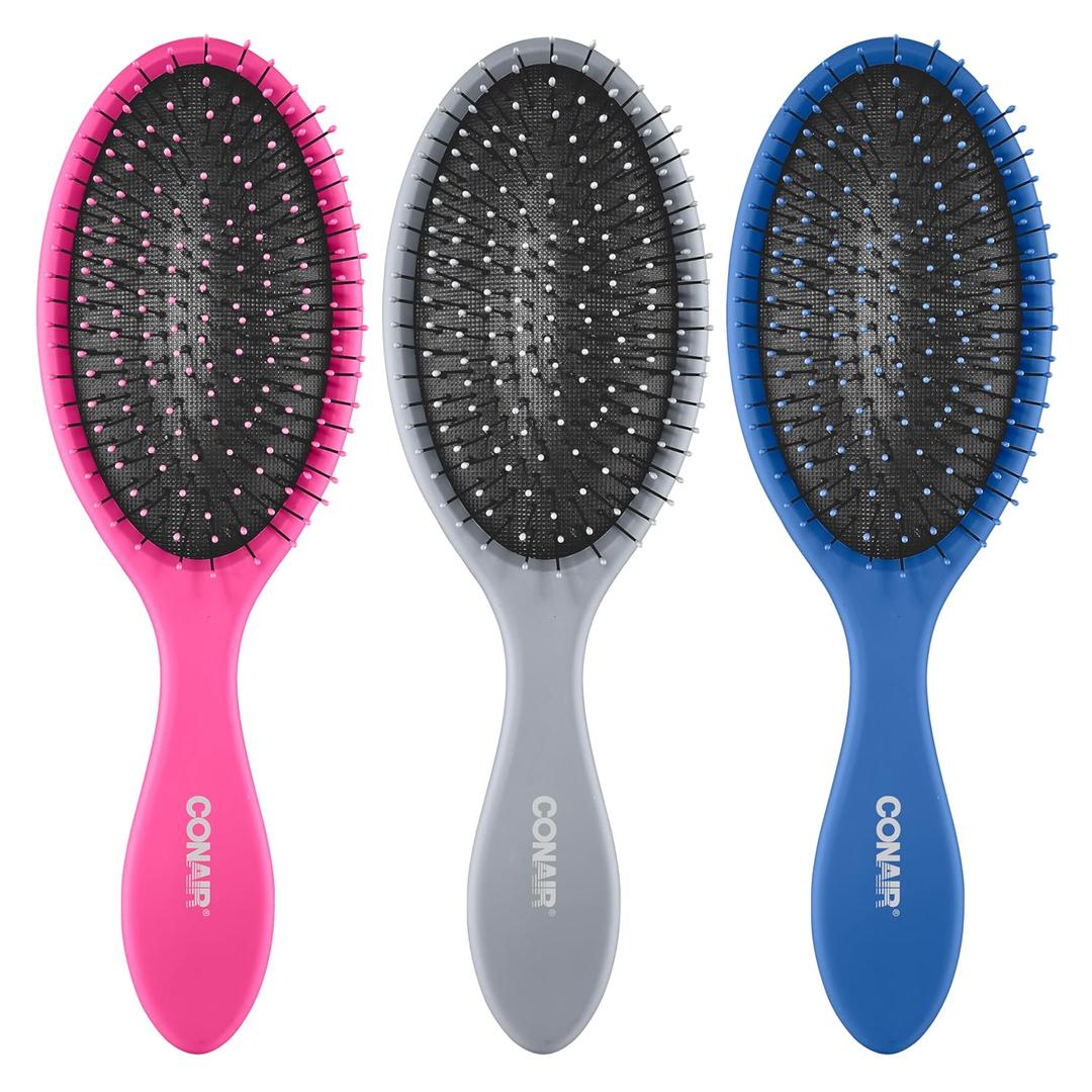Conair Detangling Hair Brush Set 3 Pack, For Wet, Dry and All Hair Types, Detangling Brushes for Women in Blue, Pink, and Gray