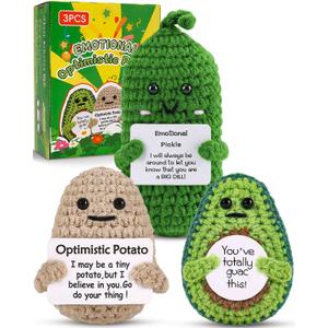 Cute Crochet Christmas Birthday Gifts, Emotional Small Funny Potato Pickle Avocado, Inspirational Support Secrete Santa White Elephant Gag Gift for Her/Him/Mom/Dad/Friend/Coworker, Unique Desk Decor
