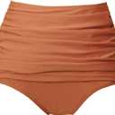 COCOPEAR Women's High Waisted Full Coverage Bikini Bottom Ruched Bathing Suit Bottoms for Women Tummy Control Swim Bottoms (Medium, Light Orange)