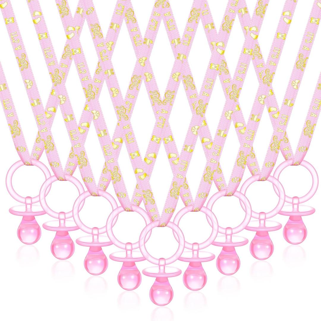 Geiserailie 36 Pcs Baby Shower Pacifiers Necklace Acrylic Pacifiers Necklace Charm Party Favors for Girls Boys Baby Shower Party Decorations Table Scatter(Pink)
