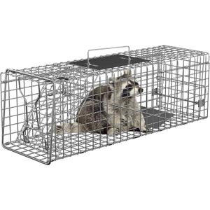 Nouva 24" Live Animal Cage Trap - Steel Large Folding Humane Cat Trap Raccoon Trap w/Handles for Rabbits, Stray Cats, Squirrels, Skunk, Groundhogs and Opossums