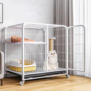 INEOUT Large Cat Cage, Cat Crate with Litter Box, Cat Crate with Wheels, Playpen for Cat, for Small Animals, Puppies, Kittens, Rabbits (60*45*66cm, White)