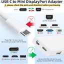 BolAAzuL USB C to Mini DisplayPort Multiport Adapter 4K@60Hz, Not Work with Apple Cinema Displays, Type C to Mini DP Converter with 65W PD Charging Port & 2XUSB 2.0 Ports