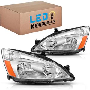 LEDKINGDOMUS Headlight Assembly Compatible with 2003 2004 2005 2006 2007 Accord Headlamp Replacement Chrome Housing
