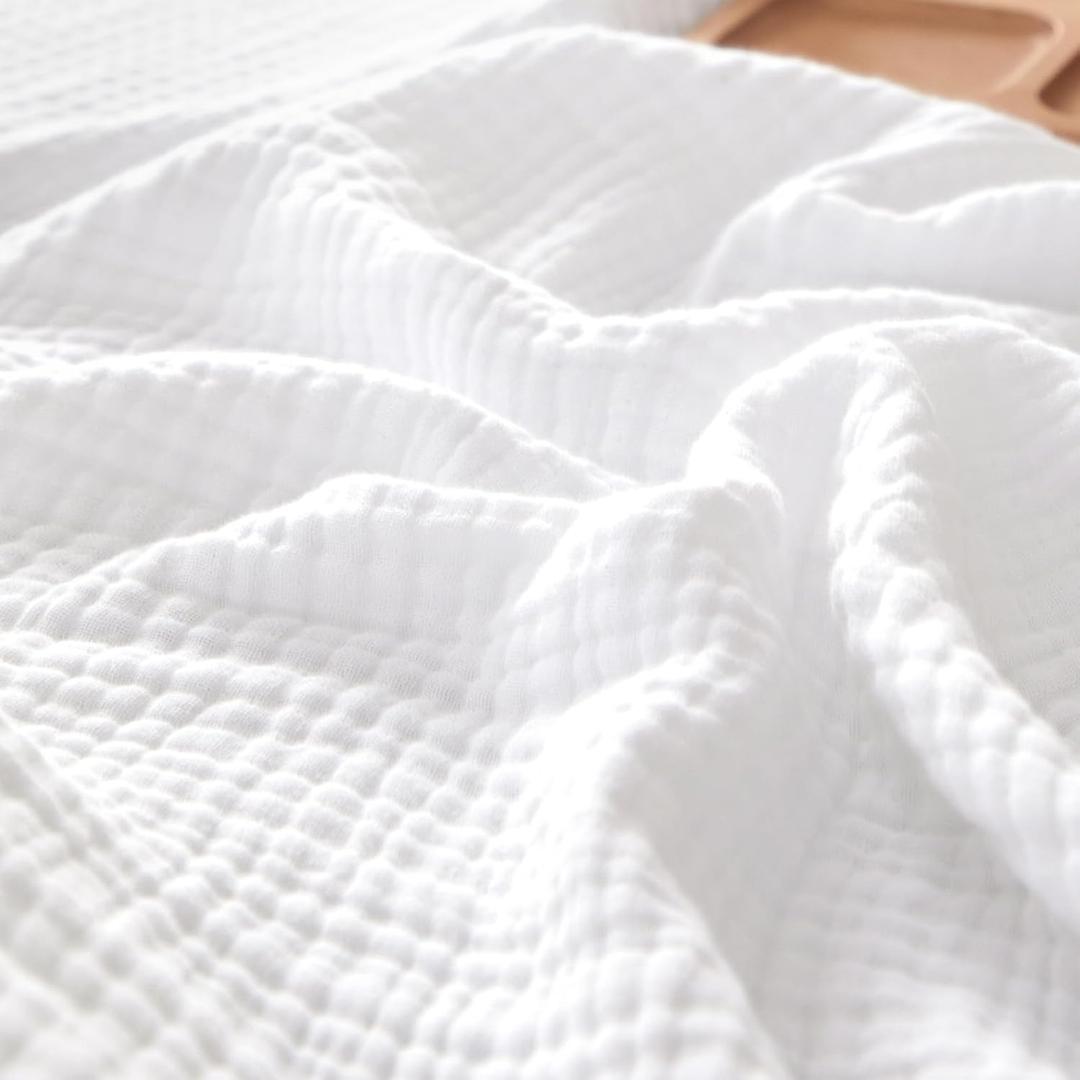 PHF 100% Cotton Muslin Blanket King Size 108"x90", 4-Layer Lightweight Gauze Throw, Breathable Cloud-Soft Minimalist Blanket for Bed, Couch, Camping & Baby, White, Ideal Gift