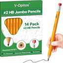 V-Opitos Jumbo #2 HB Pencils - 14 Pack Triangle Pre-sharpened Wood-Cased Pencils with Top Erasers for Kids, Ideal for Home, Kindergarten, School Classroom