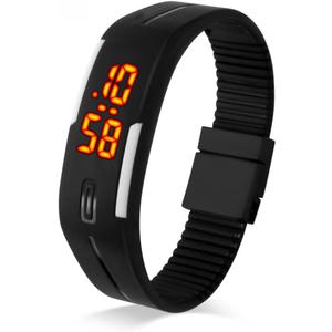 TOOCAT Simple LED Electronic Watch, 30M WaterResistant Rubber Strap, Men's and Women's Watches, Time and Date Read Only - Black