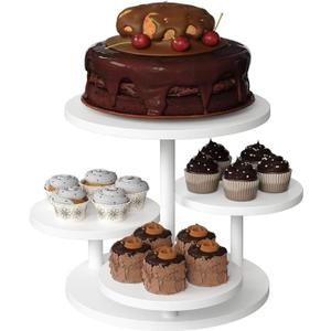 4 Tier Cupcake Stand, 360 Rotating Wood Cake Stand with Tiered Trays, Farmhouse Dessert Table Display Stands, Round Serving Tray Cupcake Tower for Party Wedding Birthday, White