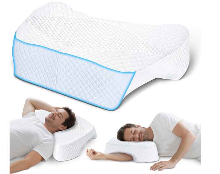 SAHEYER Side Sleeper Pillow with Arm Hole, Upgraded Memory Foam Shoulder Pillow for Neck Pain Relief, Adjustable MultiAngle Arm Tunnels Support for Adults PressureFree Sleep (White)